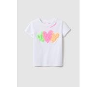 LOVE THERAPY, T-shirt In Cotone Elasticizzato Bianca Da Bambina Regular Fit Con Cuori, Bianco, Taglia: 7-8