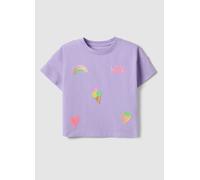 LOVE THERAPY, T-shirt In Cotone Elasticizzato Viola Da Bambina Regular Fit Con Ricami, Viola, Taglia: 5-6