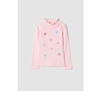 LOVE THERAPY, T-shirt Rosa In Cotone Elasticizzato A Collo Rialzato Con Ricami Decorativi, Bambina, Rosa, Taglia: 7-8