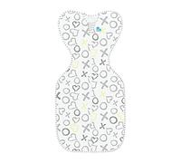 Love To Dream Swaddle Up, neonato 2,2-3,8 kg, Kisses White - Vestibilità aderente che favorisce un sonno sano, viscosa 0,2 Tog, caldo (24-27°C), lavabile in lavatrice e doppia cerniera