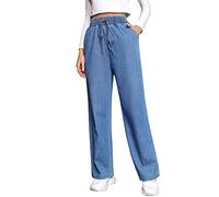 Love Welove Fashion Jeans a Gamba Larga da Donna, Vita Alta con Elastico e Coulisse, Pantaloni Larghi in Denim Plus Size 3XL, L