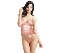 LOVE YOU SEXY Camisole biancheria intima da donna, pizzo floreale e pantaloni, set da 2 pezzi, Blush arrossire, S
