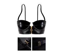 LOVE YOU SEXY Reggiseno da Balcone in Pelle Artificiale delle Donne con Cerniera Anteriore-Aperto, Reggiseno Nero, 6D