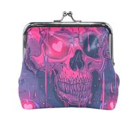 Love You to Death Skull & Peach Heart Women Leather Coin Purse Portable Card Key Organizers for Women