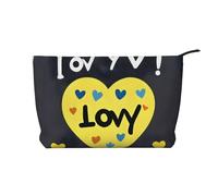 Love You with All My Heart - Borsa per il trucco in velluto a coste con chiusura a cerniera, multifunzione, 22 x 7 x 17 cm, per viaggi, campeggio, vacanze, fitness, Nero , Taglia unica