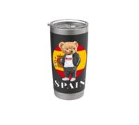 Love Yourself, Cool Illustration Teddy Bear With Spain Flag Bicchiere termico in acciaio inox doppia parete