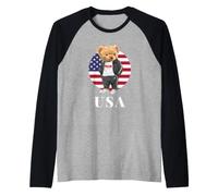 Love Yourself, Cool Illustration Teddy Bear with USA Flag Maglia con Maniche Raglan