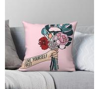 Love Yourself First - Federa quadrata in poliestere e lino, velluto, con cerniera, decorativa, per auto