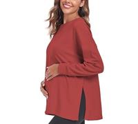 Love2Mi Camicia premaman a maniche lunghe da donna Top premaman, Legno rosso., S