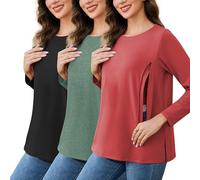 Love2Mi, confezione da 3 pezzi di magliette per l'allattamento da donna con cerniera, per l'allattamento libero, maglietta per la gravidanza, top per l'allattamento, L