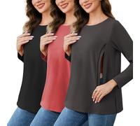 Love2Mi, confezione da 3 pezzi di magliette per l'allattamento da donna con cerniera, per l'allattamento libero, maglietta per la gravidanza, top per l'allattamento, XL