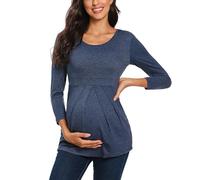 Love2Mi Maglia da donna incinta con maniche a 3/4, Rosa a righe | Cotone morbido e caldo, cappuccio con coulisse e tasca, accesso a due strati per l'allattamento, per la casa