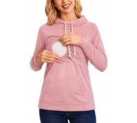 Love2Mi Maglia da donna incinta con maniche a 3/4, Rosa a righe | Cotone morbido e caldo, cappuccio con coulisse e tasca, accesso a due strati per l'allattamento, per la casa