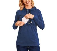 Love2Mi Maglia da donna incinta con maniche a 3/4, Rosa a righe | Cotone morbido e caldo, cappuccio con coulisse e tasca, accesso a due strati per l'allattamento, per la casa
