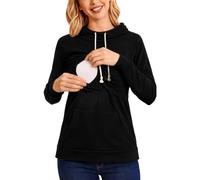 Love2Mi Maglia da donna incinta con maniche a 3/4, Rosa a righe | Cotone morbido e caldo, cappuccio con coulisse e tasca, accesso a due strati per l'allattamento, per la casa