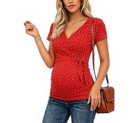 Love2Mi Maglietta da allattamento da donna, a maniche corte, con scollo a V, per donne, Rosso Dot-short, M