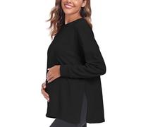 Love2Mi - Maglietta da donna a maniche lunghe per la gravidanza, canottiera premaman, abbigliamento per la maternità, Nero , M