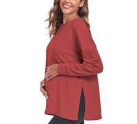 Love2Mi - Maglietta premaman da donna a maniche lunghe, vestibilità sciolta, per l'allattamento, con spacco laterale, abbigliamento per la gravidanza, Legno rosso., M