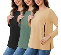 Love2Mi Set di 3 magliette da allattamento da donna con cerniera larga, maniche lunghe, abbigliamento invernale, Nero, Giallo e Verde Melange, S