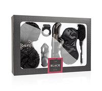 LoveBoxxx - Confezione regalo erotica deluxe, edizione limitata nera, set da 6 pezzi nero con maschera per gli occhi, manette, cockring e vibratore
