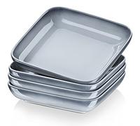 LOVECASA Set di 4 Piatti Vuoti in Gres Porcellanato, 1050 ml, Piatto Fondo per Pasta Quadrata, 21 x 21 x 4,6 cm, Grigio Sfumato