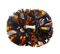 Lovecheer 2PCS Metallic Black and Orange Pom Poms Cheerleading Sport Team Spirits Cheer Pompoms with Handle for Cheerleader Kids Adults Dance Party Cheering