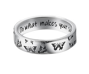 LOVECOM Anelli a farfalla, in argento Sterling 925, vari anelli con farfalle volanti, per donne, bohémien, delicati, fai ciò che fa brillare la tua anima, anello con lettere carine, insetti, fedi