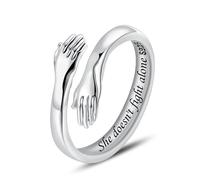 LOVECOM Anelli da abbraccio in argento Sterling S925 da donna, regolabili che abbracciano le mani, anello aperto per uomini, anelli di promessa, gioielli di compleanno, festa della mamma, regali per