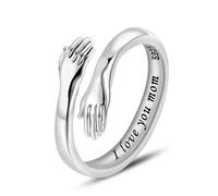 LOVECOM Regalo di Natale, anello da abbraccio, in argento Sterling 925, per donne, adolescenti, ragazze, in argento che abbracciano le mani aperte, anello di promessa, gioielli da abbraccio, anelli da