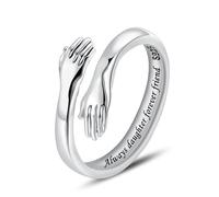 LOVECOM Regalo di Natale, anello da abbraccio, in argento Sterling 925, per donne, adolescenti, ragazze, in argento che abbracciano le mani aperte, anello di promessa, gioielli da abbraccio, anelli da