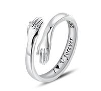LOVECOM Regalo di Natale, anello da abbraccio, in argento Sterling 925, per donne, adolescenti, ragazze, in argento che abbracciano le mani aperte, anello di promessa, gioielli da abbraccio, anelli da