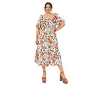 Lovedrobe Abito da Donna a Maniche Corte, Scollo Rotondo, con Frill, Linea A-Line, Estiva, Smock NAN, Stampa Floreale Avorio, 46