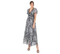 Lovedrobe Abito Maxi da Donna, Manica Corta, con Scollo a V, Floreale, con Stampa Animale, Linea A, Casual, per Matrimoni NAN, Grigio, 42