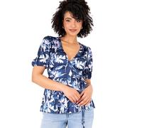 Lovedrobe Maglietta da Donna a Maniche Corte con Scollo a V, Stampa Floreale, in Raso, Stile Casual, da Ufficio Blouse, Blu Navy, 42