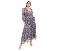 Lovedrobe Maxi Abito da Donna con Scollo a V Lungo, Stampa Floreale, in Linea Elastica Vestito, Blu, 46