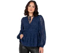 Lovedrobe Women's Floral Top Ladies Blouse Long Balloon Sleeve V-Neckline Peplum Chiffon Tie Front Smart Casual Office Wear, Blu Marino 48