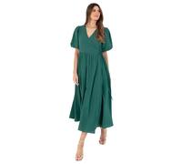 Lovedrobe Women's Ladies Maxi Dress Short Puff Sleeves V-Neckline Wrap Waist Tie A-Line Evening Occasion Floral Print Summer Vestito, Verde, 50 Donna