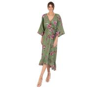 Lovedrobe Women's Ladies Maxi Dress V-Neck Kimono Half Sleeve Wrap Front High-Low Hem Abstract Floral Print Waist Tie A-Line Vestito, Green, 50 da Donna
