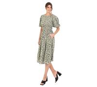 Lovedrobe Women's Ladies Midi Dress Round Neck Short Puff Sleeves Crossover Elasticated Waist Leaf Print Textured A-Line Casual Vestito, Verde, 52 Donna