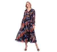 Lovedrobe Women's Midaxi Dress Ladies Ankle-Length Long Sleeve V-Neck Faux-Wrap Front Tie Belt Abstract Print A-Line Evening Party Vestito, Multicolore, 40 Donna