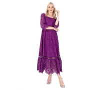 Lovedrobe Women's Midaxi Dress Ladies Lace Square Neckline Long Sleeve High Waist Empire A-Line for Wedding Guest Evening Occasion Vestito, Lilla, 48 Donna