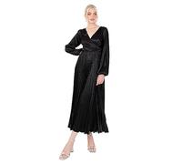 Lovedrobe Women's Midaxi Dress Ladies Pleated Satin V-Neck Long Bishop Sleeve Empire A-Line for Evening Occasion Party Prom Ball Vestito, Nero, 46 Donna