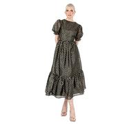 Lovedrobe Women's Midaxi Dress Ladies Round Neck Short Puff Sleeves Metallic Zig-Zag Tie-Back A-Line for Party Evening Occasion Vestito, Nero, 48 Donna