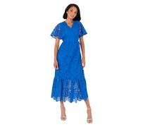 Lovedrobe Women's Midaxi Dress Ladies V-Neck Angel Sleeve A-Line Floral Print Ruffle Tiered Hem Wedding Guest Evening Occasion, Blu 44