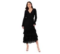 Lovedrobe Women's Midaxi Dress Ladies V-Neckline Long Sleeve Tiered Ruffle Frill Hem Flocked A-Line Evening Occasion Vestito, Nero, 52 Donna