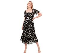 Lovedrobe Women's Midi Dress Ladies Square Neck Short Puff Sleeves Star Print Chiffon Tie Back A-Line Cocktail Party Evening Vestito, Nero, 56 Donna