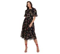 Lovedrobe Women's Midi Dress Ladies Sweetheart Neck Short Puff Sleeve Frilly Ruffle Detail Floral Print A-Line Smart Casual Vestito, Nero, 46 Donna
