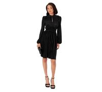 Lovedrobe Women's Mini Dress Ladies Long Balloon Sleeve High Neck Keyhole Detail Fit And Flare Plissé Cocktail Evening Occasion Vestito, Nero, 52 Donna