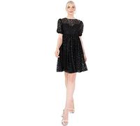 Lovedrobe Women's Mini Dress Ladies Short Sleeve Puff Animal Lace Keyhole Back Tie Empire High Waistline A-Line for Party Cocktail Vestito, Nero, 58 Donna