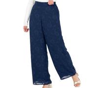 Lovedrobe Women's Palazzo Trousers Ladies Wide Leg Pants Floral Print Chiffon Bottoms Smart Casual Party Office Wear, Blu Marino 54